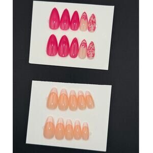 Press-On Nail Bundle – 2 Full Sets + Application Kits - Pink Design and French